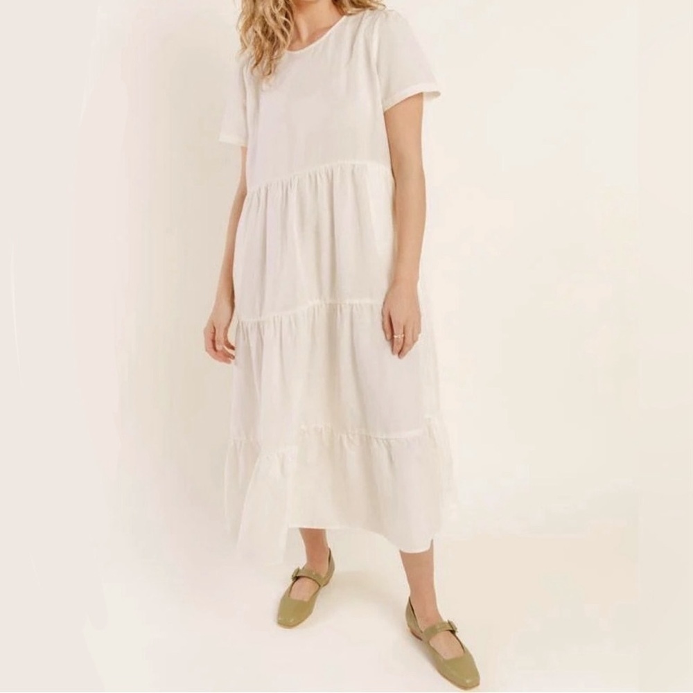 Tradlands Chalet Tiered Dress in Birch (Off-White) XXS Linen Tercel New NWT